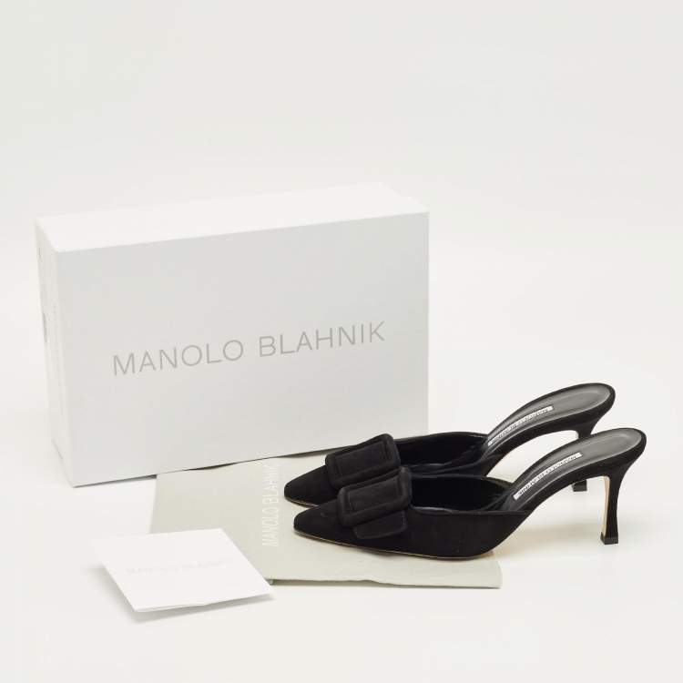 Pre Owned Manolo Blahnik Black Suede Maysale Mules Size 38