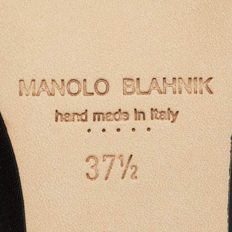 Pre Owned Manolo Blahnik Hangisi Size 37.5 Black Leather Ballet Flats