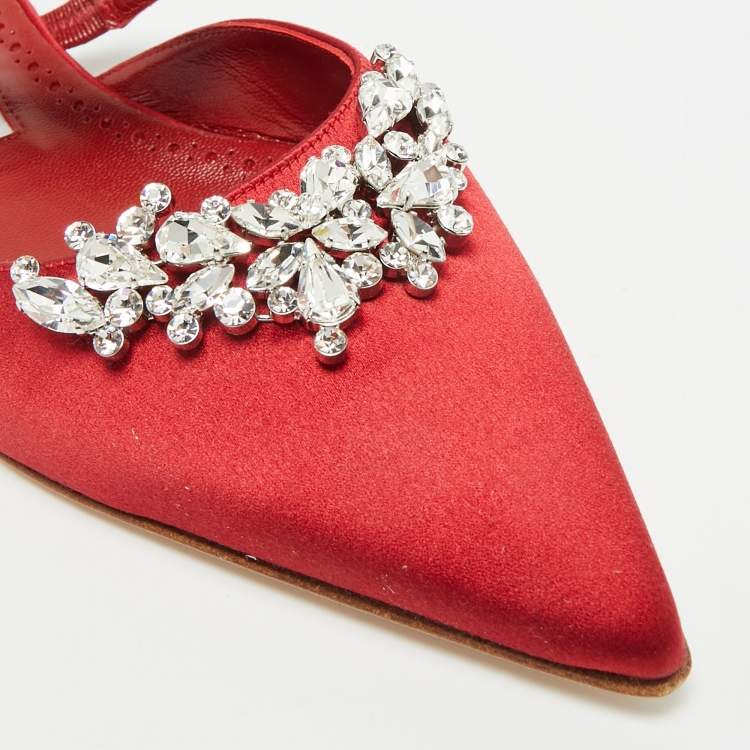 Pre Owned Manolo Blahnik Lurum Size 36 Dark Red Satin Flat Mules