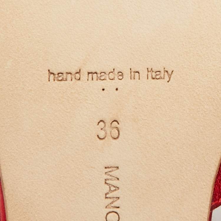 Pre Owned Manolo Blahnik Lurum Size 36 Dark Red Satin Flat Mules