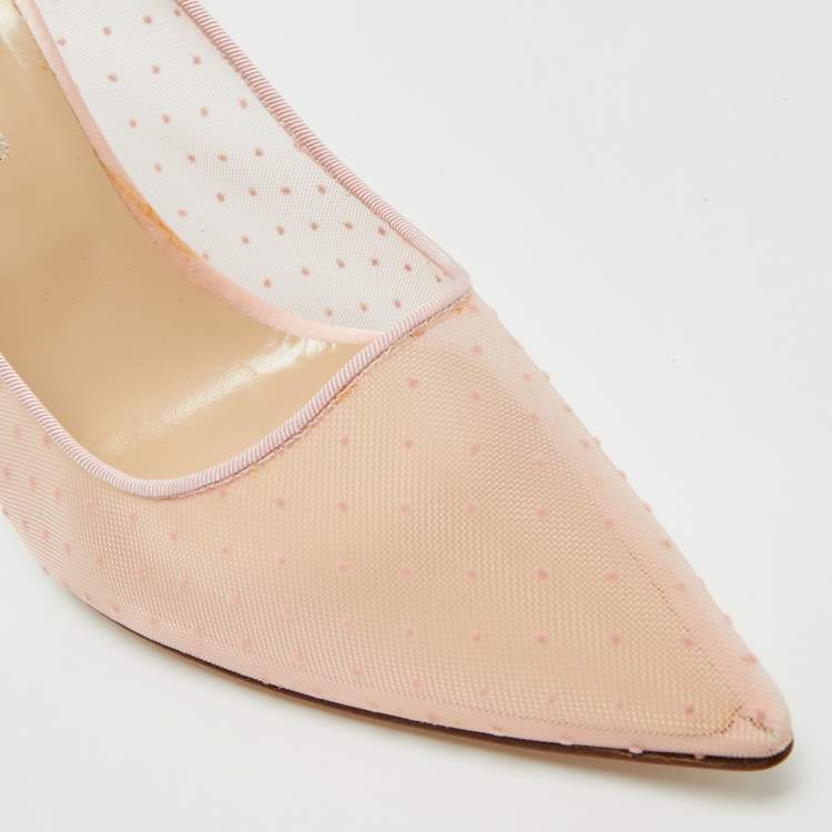 Pre Owned Manolo Blahnik Bbla Size 41 Pink Polka Dot Mesh and Satin Pumps