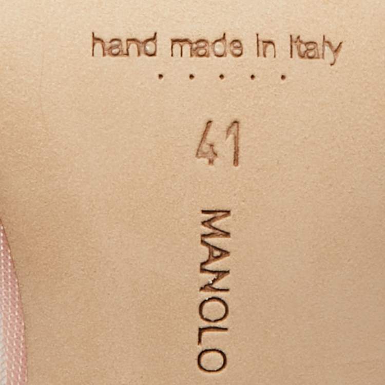 Pre Owned Manolo Blahnik Bbla Size 41 Pink Polka Dot Mesh and Satin Pumps