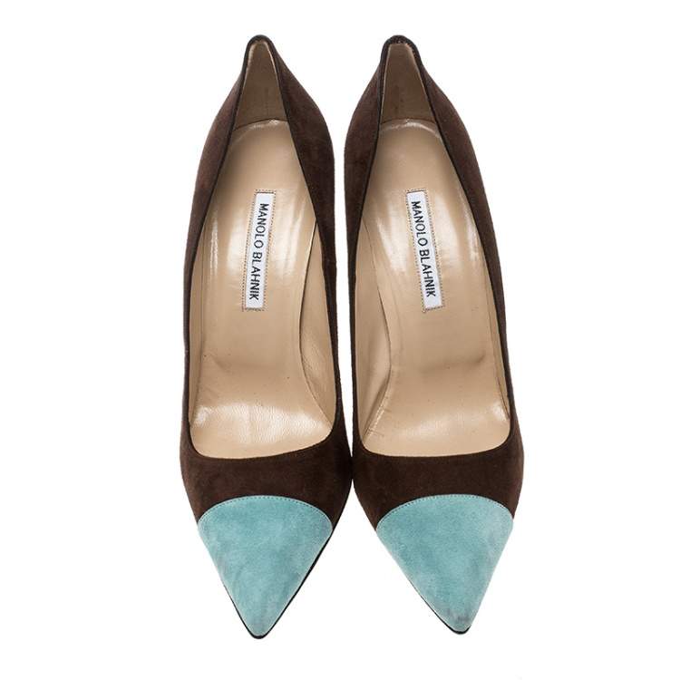 Pre Owned Manolo Blahnik Two Tone Suede Bipunta Pointed Toe Pumps Size 40.5