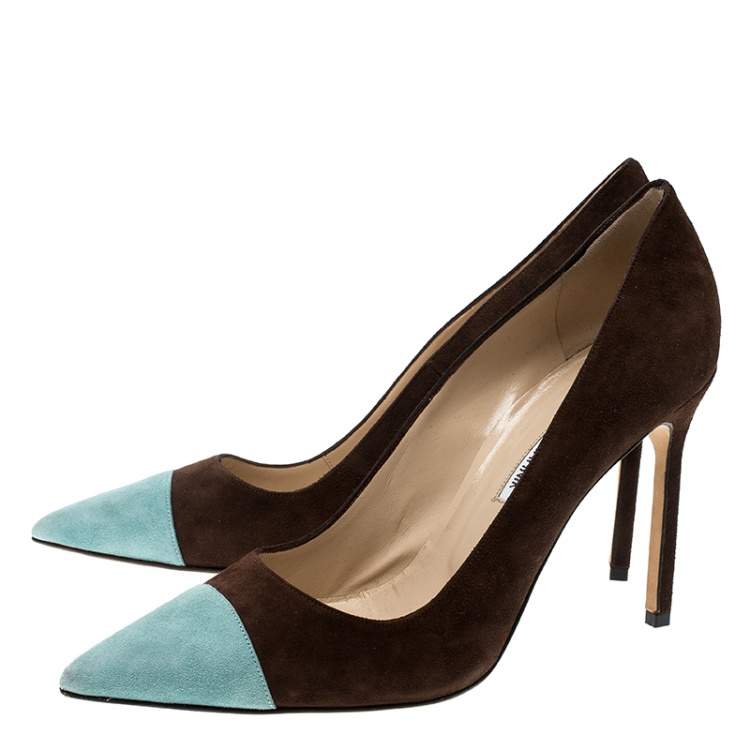 Pre Owned Manolo Blahnik Two Tone Suede Bipunta Pointed Toe Pumps Size 40.5