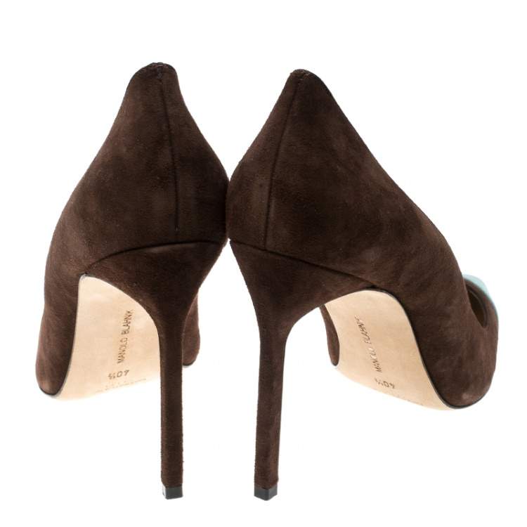 Pre Owned Manolo Blahnik Two Tone Suede Bipunta Pointed Toe Pumps Size 40.5