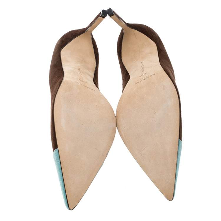 Pre Owned Manolo Blahnik Two Tone Suede Bipunta Pointed Toe Pumps Size 40.5