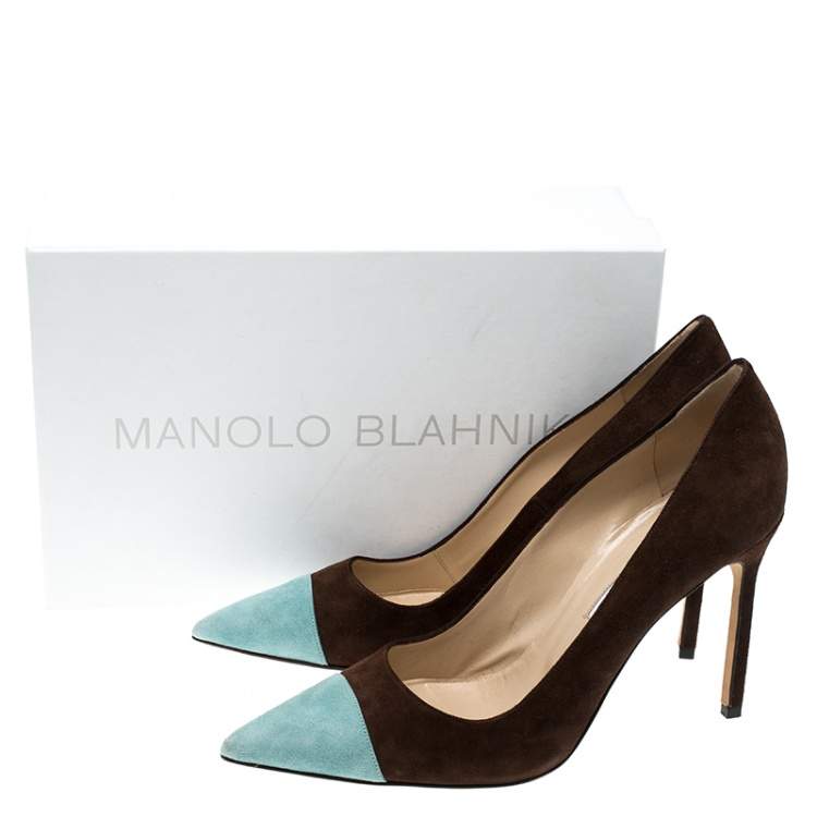 Pre Owned Manolo Blahnik Two Tone Suede Bipunta Pointed Toe Pumps Size 40.5