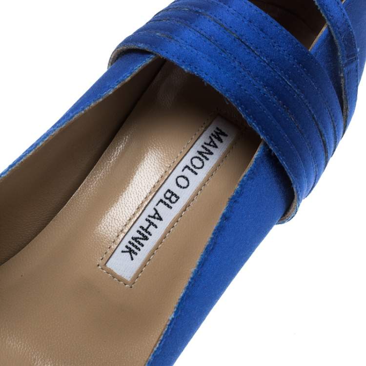 Pre Owned Vetements + Manolo Blahnik Blue Satin Pointed Toe Ankle Tie Pumps Size 38.5