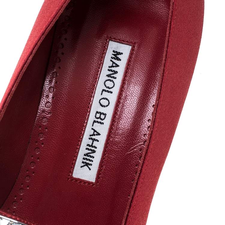 Pre Owned Manolo Blahnik Red Satin Crystal Embellished Pumps Size 37