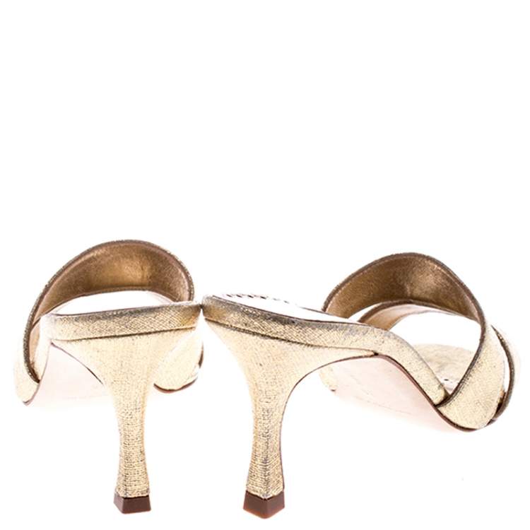 Pre Owned Manolo Blahnik Metallic Gold Leather Lacopo Open Toe Sandals Size 35