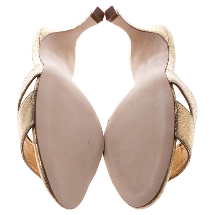 Pre Owned Manolo Blahnik Metallic Gold Leather Lacopo Open Toe Sandals Size 35