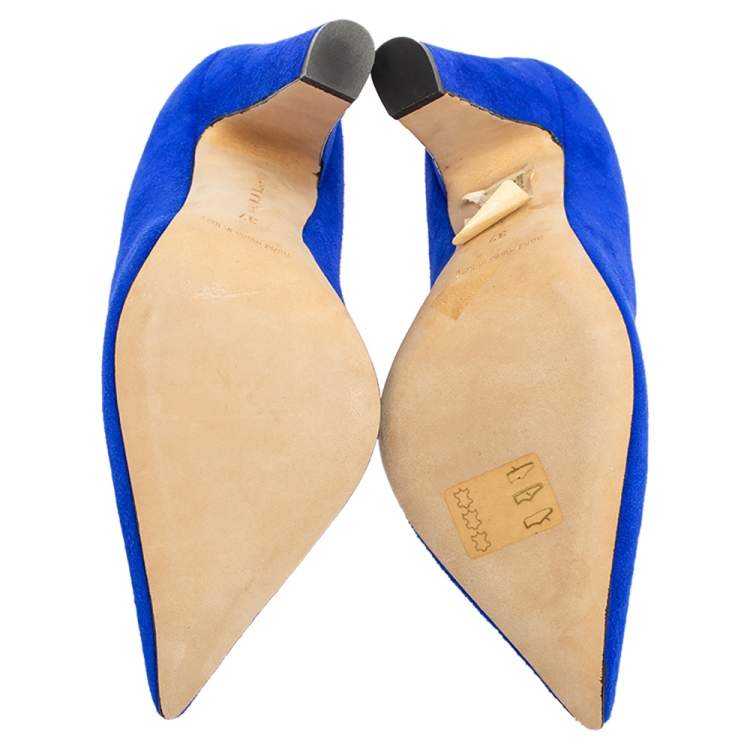 Pre Owned Manolo Blahnik Blue Suede Alba Pointed Toe Pumps Size 37