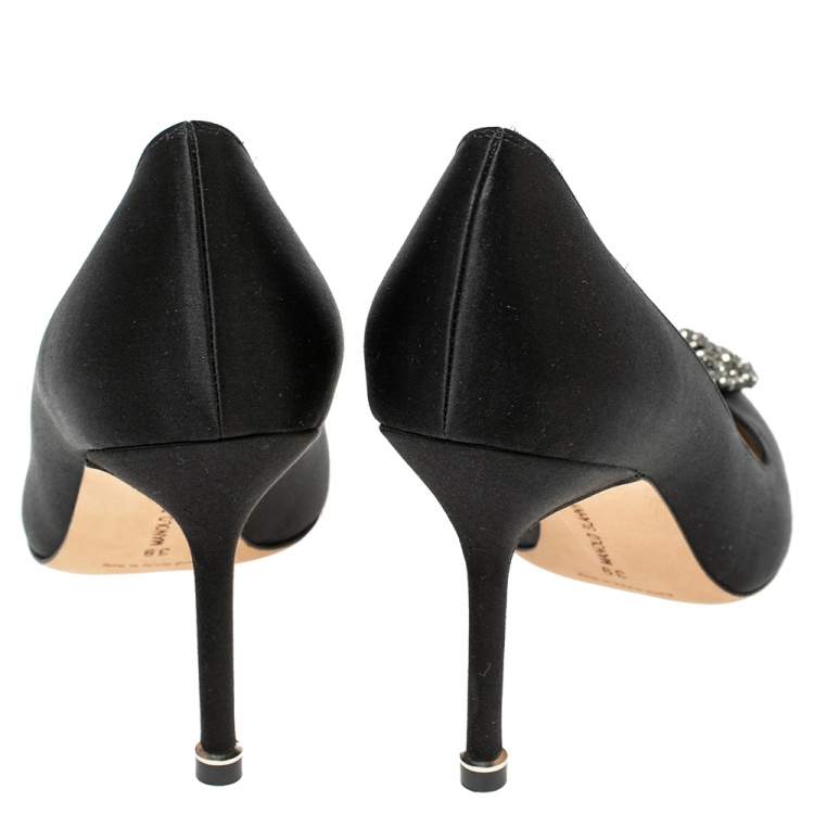 Pre Owned Manolo Blahnik Black Satin Hangisi Pumps Size 39