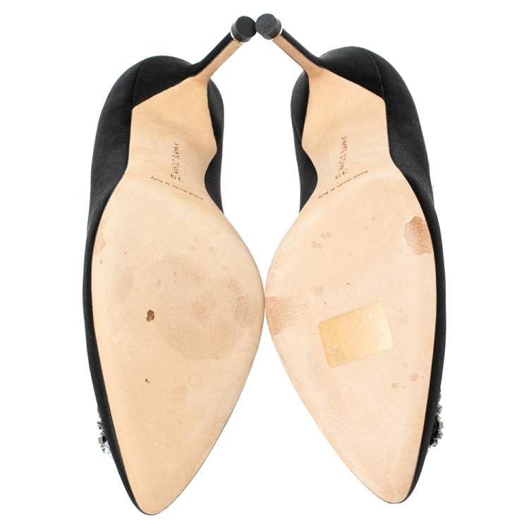 Pre Owned Manolo Blahnik Black Satin Hangisi Pumps Size 39