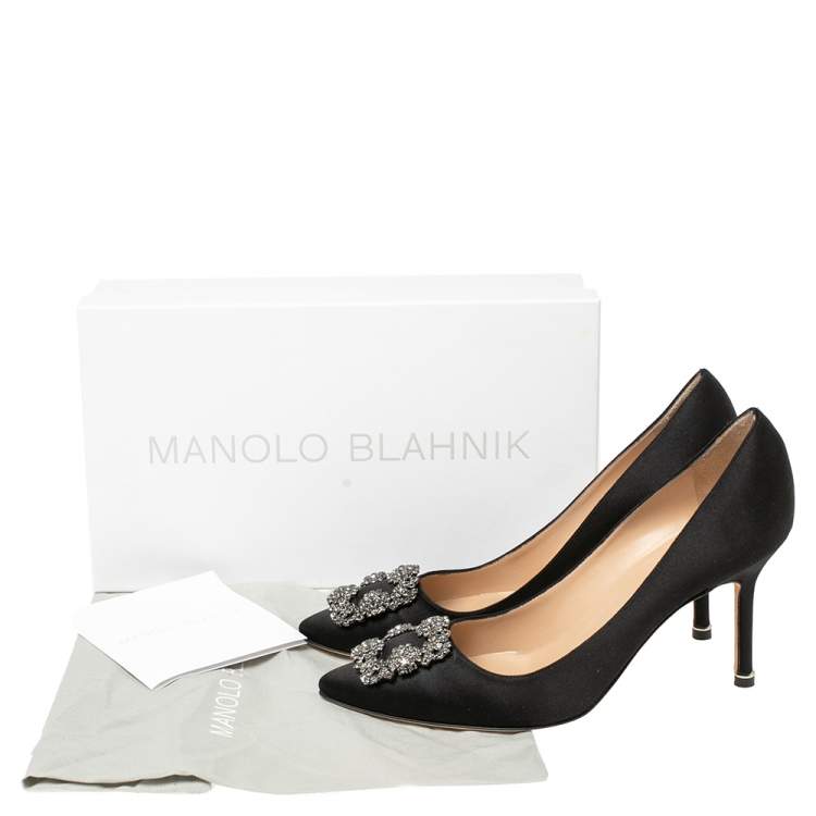 Pre Owned Manolo Blahnik Black Satin Hangisi Pumps Size 39