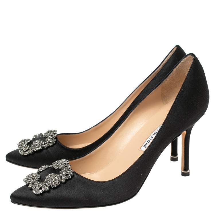 Pre Owned Manolo Blahnik Black Satin Hangisi Pumps Size 39