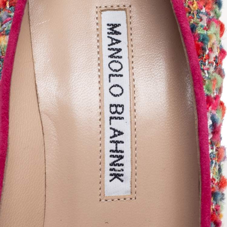 Pre Owned Manolo Blahnik Multicolor Tweed Hangisi Pointed Toe Pumps Size 36.5