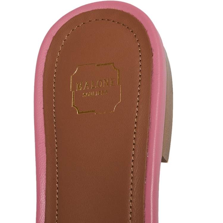 Pre Owned Manolo Blahnik  Pink Leather Buckle Flat Sandals Size 37