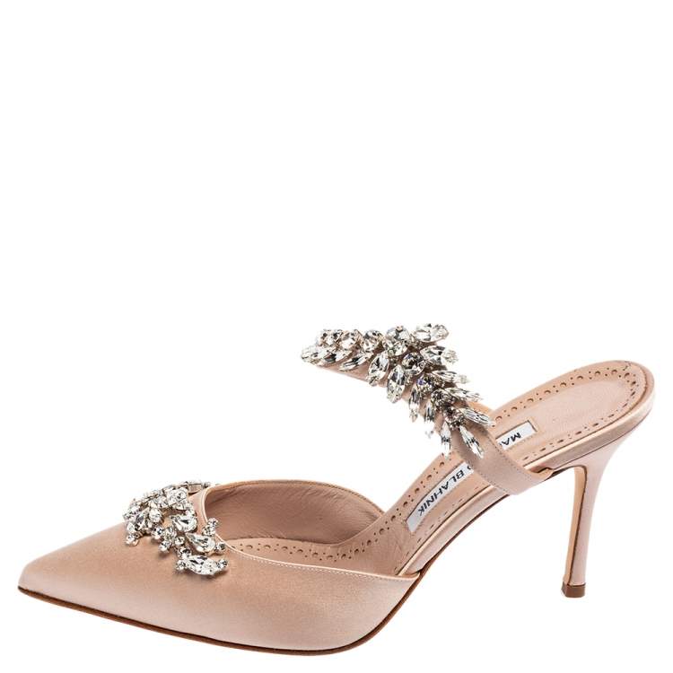 Pre Owned Manolo Blahnik Salmon Pink Satin Lurum Sandals Size 39
