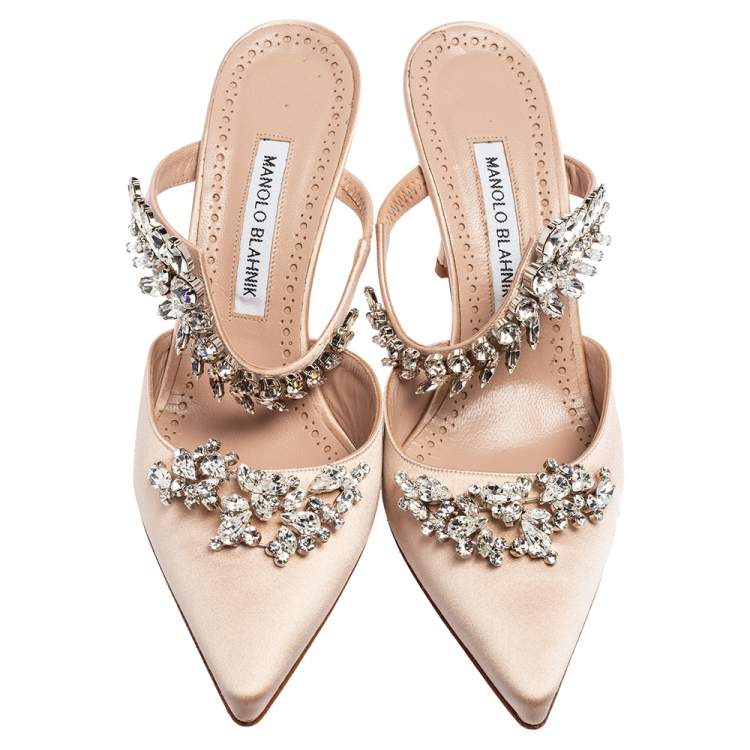 Pre Owned Manolo Blahnik Salmon Pink Satin Lurum Sandals Size 39
