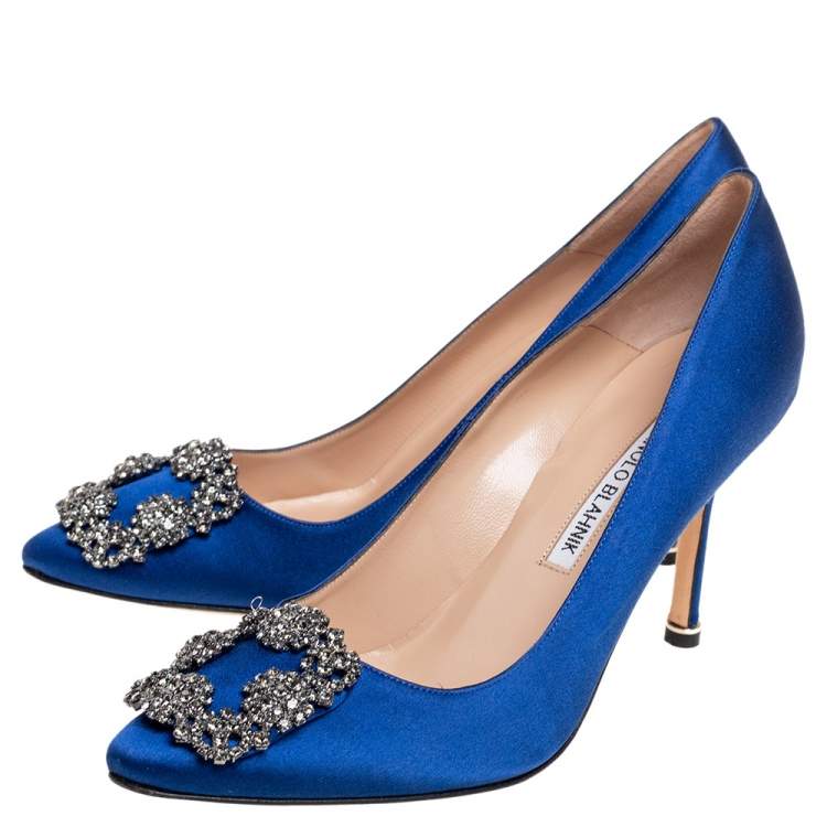 Pre Owned Manolo Blahnik Royal Blue Satin Hangisi Pumps Size 36.5