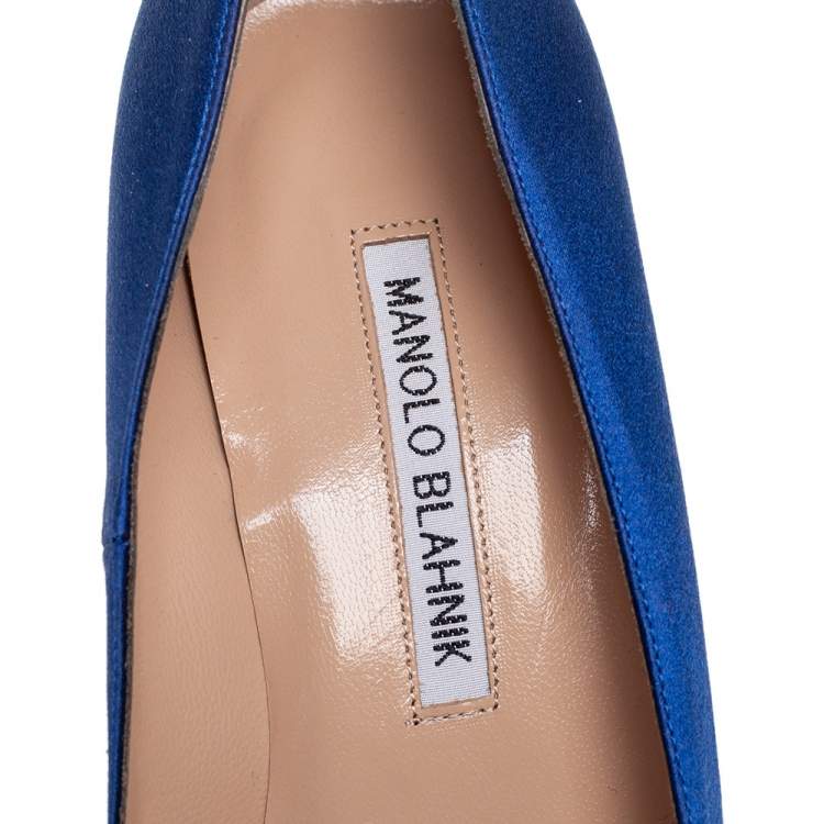 Pre Owned Manolo Blahnik Royal Blue Satin Hangisi Pumps Size 36.5