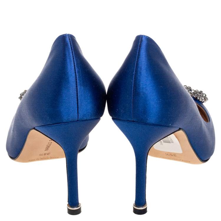 Pre Owned Manolo Blahnik Royal Blue Satin Hangisi Pumps Size 36.5