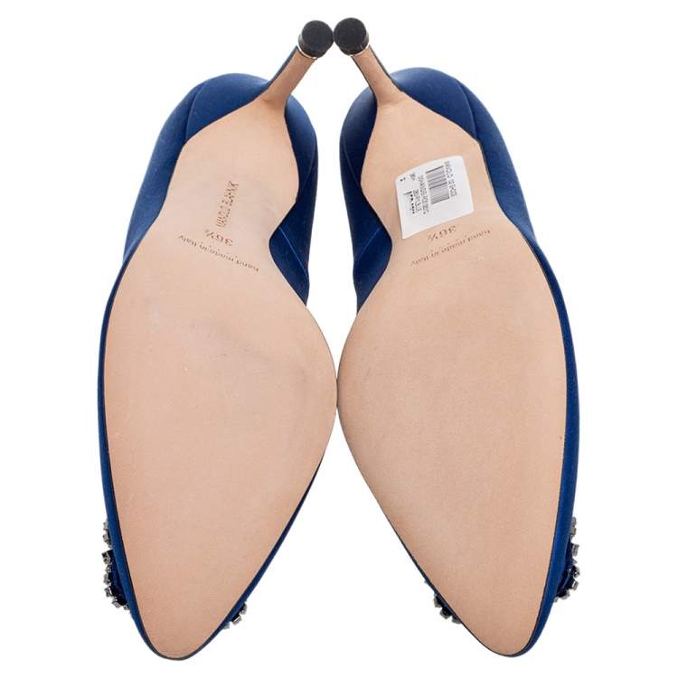 Pre Owned Manolo Blahnik Royal Blue Satin Hangisi Pumps Size 36.5