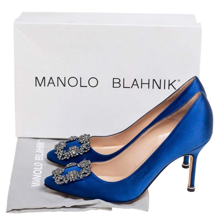 Pre Owned Manolo Blahnik Royal Blue Satin Hangisi Pumps Size 36.5