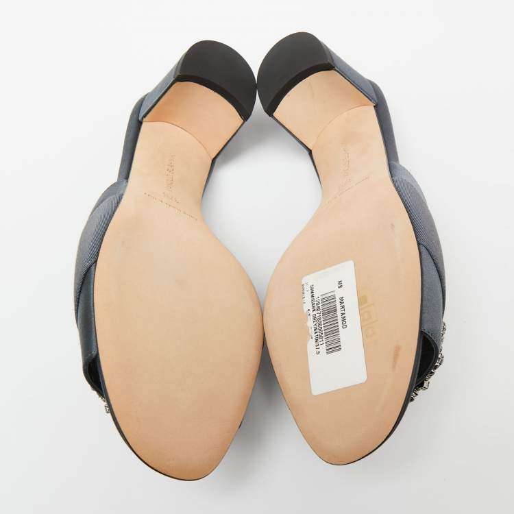 Pre Owned Manolo Blahnik Slate Grey Satin Embellished Martanew Slide Sandals Size 37.5