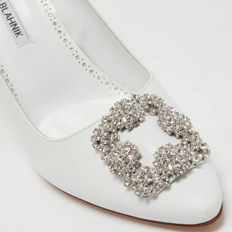 Pre Owned Manolo Blahnik White Leather Hangisi Pumps Size 40