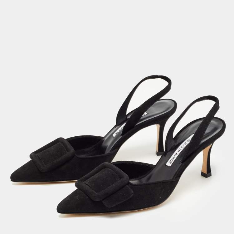 Pre Owned Manolo Blahnik Black Suede Maysli Slingback Pumps Size 36