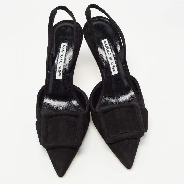 Pre Owned Manolo Blahnik Black Suede Maysli Slingback Pumps Size 36