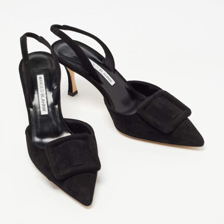 Pre Owned Manolo Blahnik Black Suede Maysli Slingback Pumps Size 36