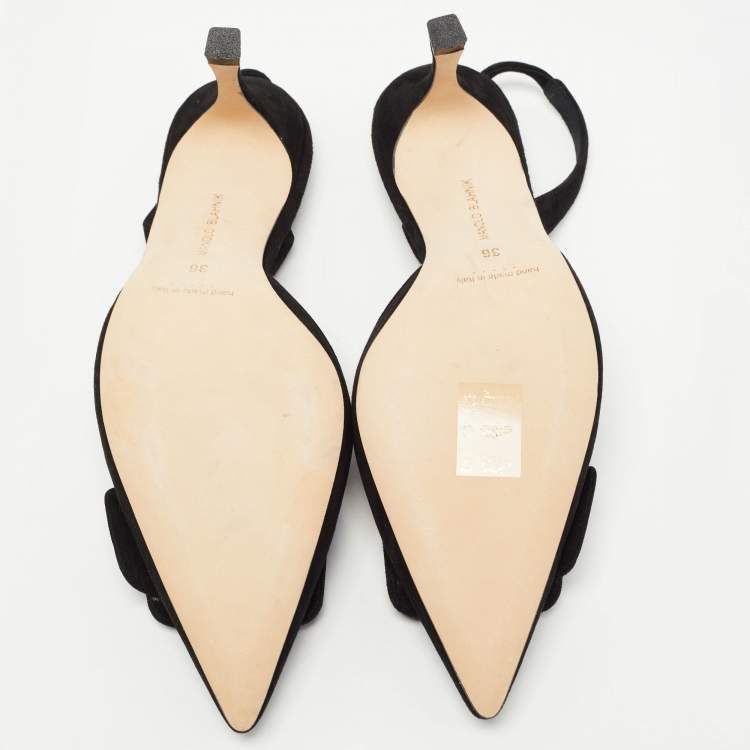 Pre Owned Manolo Blahnik Black Suede Maysli Slingback Pumps Size 36