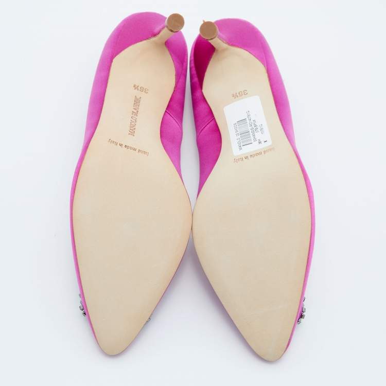Pre Owned Manolo Blahnik Pink Satin Hangisi Pumps Size 36.5