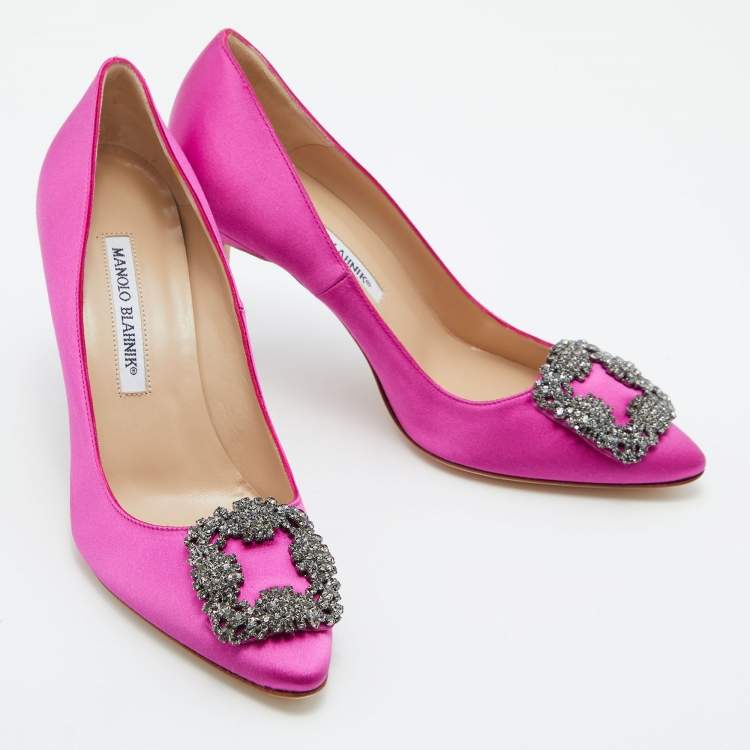 Pre Owned Manolo Blahnik Pink Satin Hangisi Pumps Size 36.5