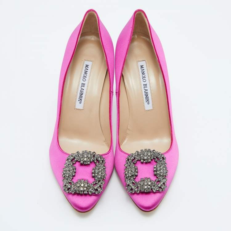 Pre Owned Manolo Blahnik Pink Satin Hangisi Pumps Size 36.5