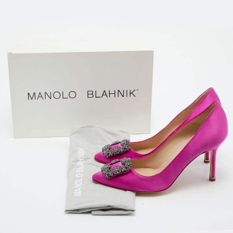 Pre Owned Manolo Blahnik Pink Satin Hangisi Pumps Size 36.5