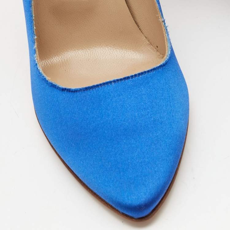 مملوكة مسبقًا Manolo Blahnik x Vetements Blue Satin Ankle Wrap Pumps Size 39