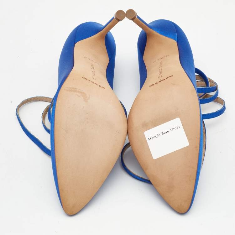 مملوكة مسبقًا Manolo Blahnik x Vetements Blue Satin Ankle Wrap Pumps Size 39