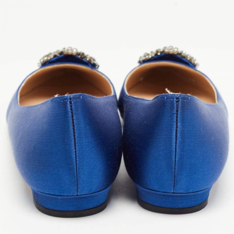 Pre Owned Manolo Blahnik Blue Satin Hangisi Ballet Flats Size 38.5 