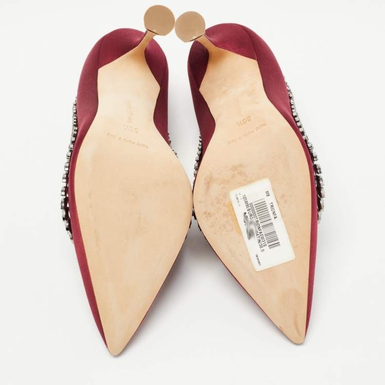 Pre Owned Manolo Blahnik Burgundy Satin Borlak Pumps Size 38.5