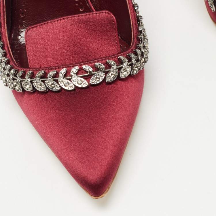 Pre Owned Manolo Blahnik Burgundy Satin Borlak Pumps Size 38.5