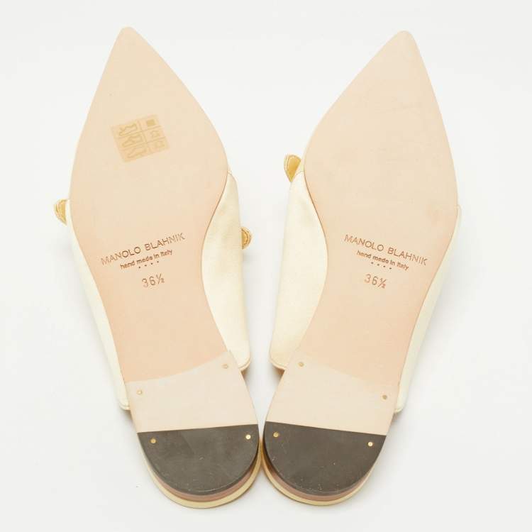 Pre Owned Manolo Blahnik Light Yellow Satin Mules Size 36.5