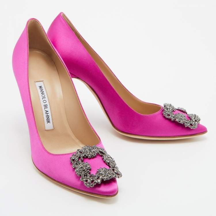 Pre Owned Manolo Blahnik Fuchsia Satin Hangisi Pumps Size 38
