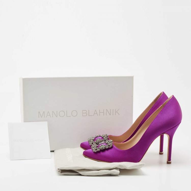 Pre Owned Manolo Blahnik Fuchsia Satin Hangisi Pumps Size 38.5