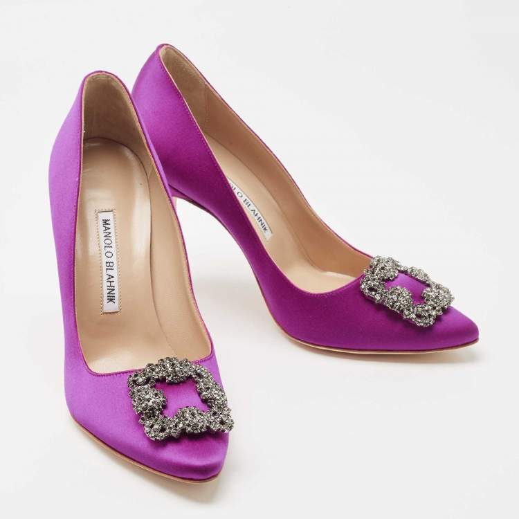 Pre Owned Manolo Blahnik Fuchsia Satin Hangisi Pumps Size 38.5