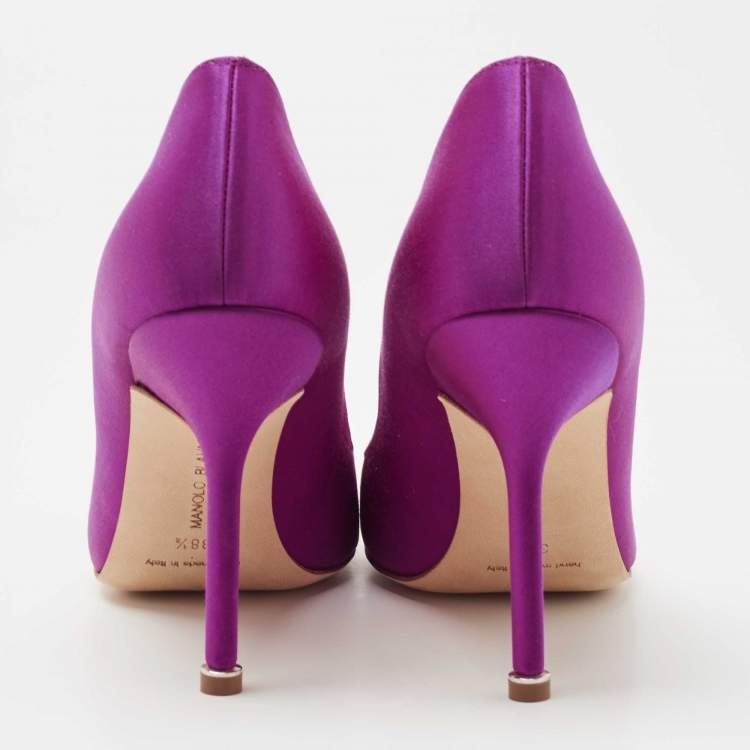 Pre Owned Manolo Blahnik Fuchsia Satin Hangisi Pumps Size 38.5