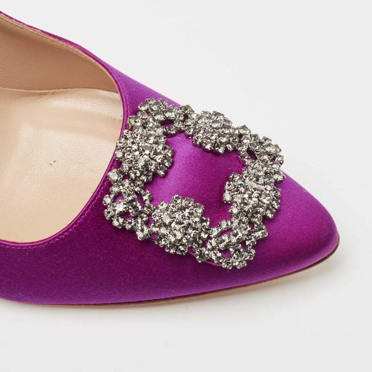 Pre Owned Manolo Blahnik Fuchsia Satin Hangisi Pumps Size 38.5